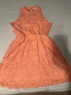 Charming Charlie Coral Lace Sleeveless Fit-and-Flare Dress